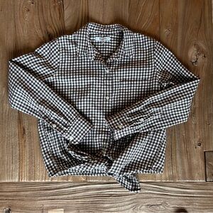 Madewell Brown and White Gingham Flannel Tie Front 100% Cotton Long Sleeve Shirt